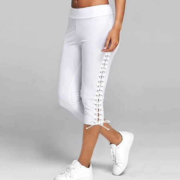 Vertvie Casual Women Yoga Leggings Lace-up Elastic Leggings Solid Seamless Gym Fitness Pants High Waist Sports Yoga Pants