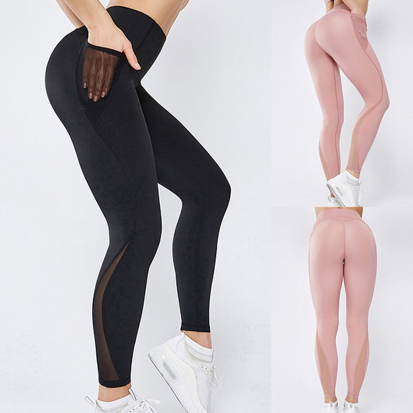 2020 Workout Gym Tight High Waist Sports Pant Women Anti-sweat Soft Fitness Yoga Leggings Pants Running Tights Pocket Pants