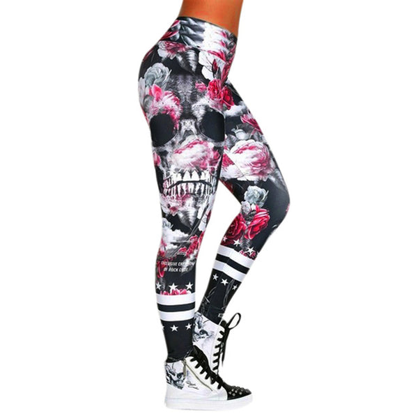 Women Sweatpant Fashion Skull Printed Skinny Slim High Waist Yoga Leggings Pants Leggings Sport Women Fitness Spodnie Damskie#30