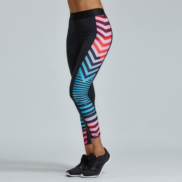 Color stripe stitching Women's Hollow Sports Yoga Workout Gym Elastic elastic band Leggings Pants Athletic fitness clothing 2020